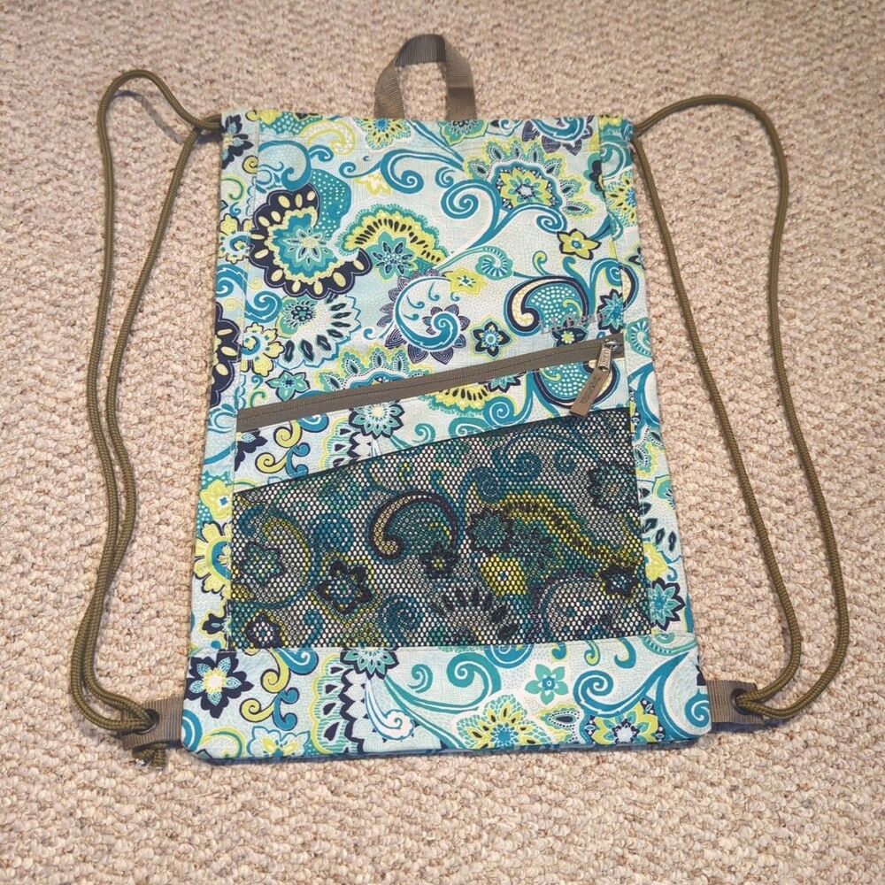 Ll Bean Drawstring Cinch Bag Backpack Paisley Flo… - image 1